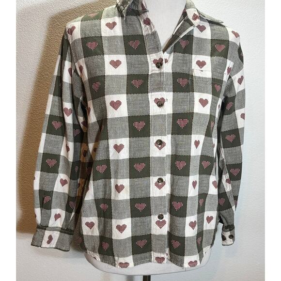 Krazy Kat Essential Shirts Heart Print Button Down Top Women’s S Vintage 90s - Picture 1 of 5